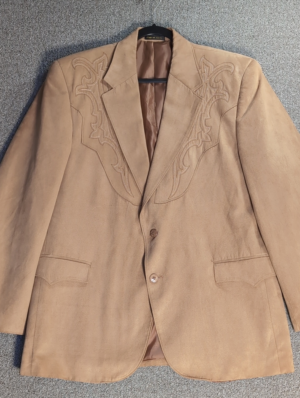 Circle S Dallas TX Embroidered Micro-Suede Sport Coat Size 44R in Western Tan - Picture 3 of 15